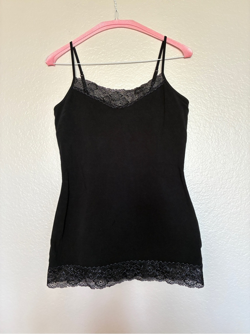 Express Sexy Stretch Black Lace Trim Cami Tank Top M Built-in-Bra Y2K Silver Alt